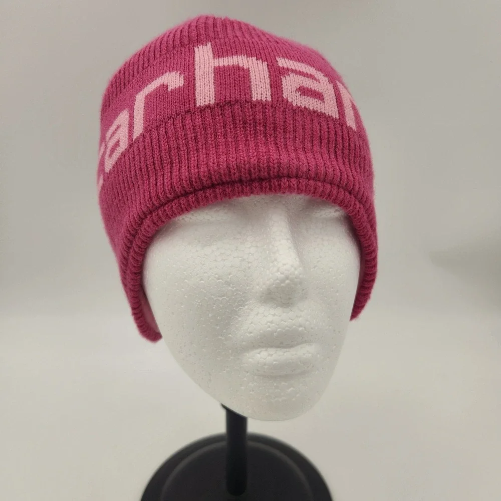 Carhartt Youth Beanie Pink Logo Knit Fleece Lined Winter Hat One Size Kids